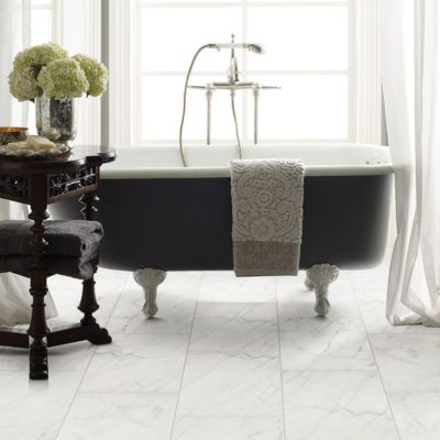 white tile floors in an elegant bathroom